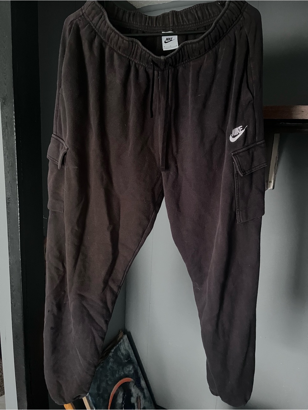 Nike Black Cargo Sweatpants with White Swoosh